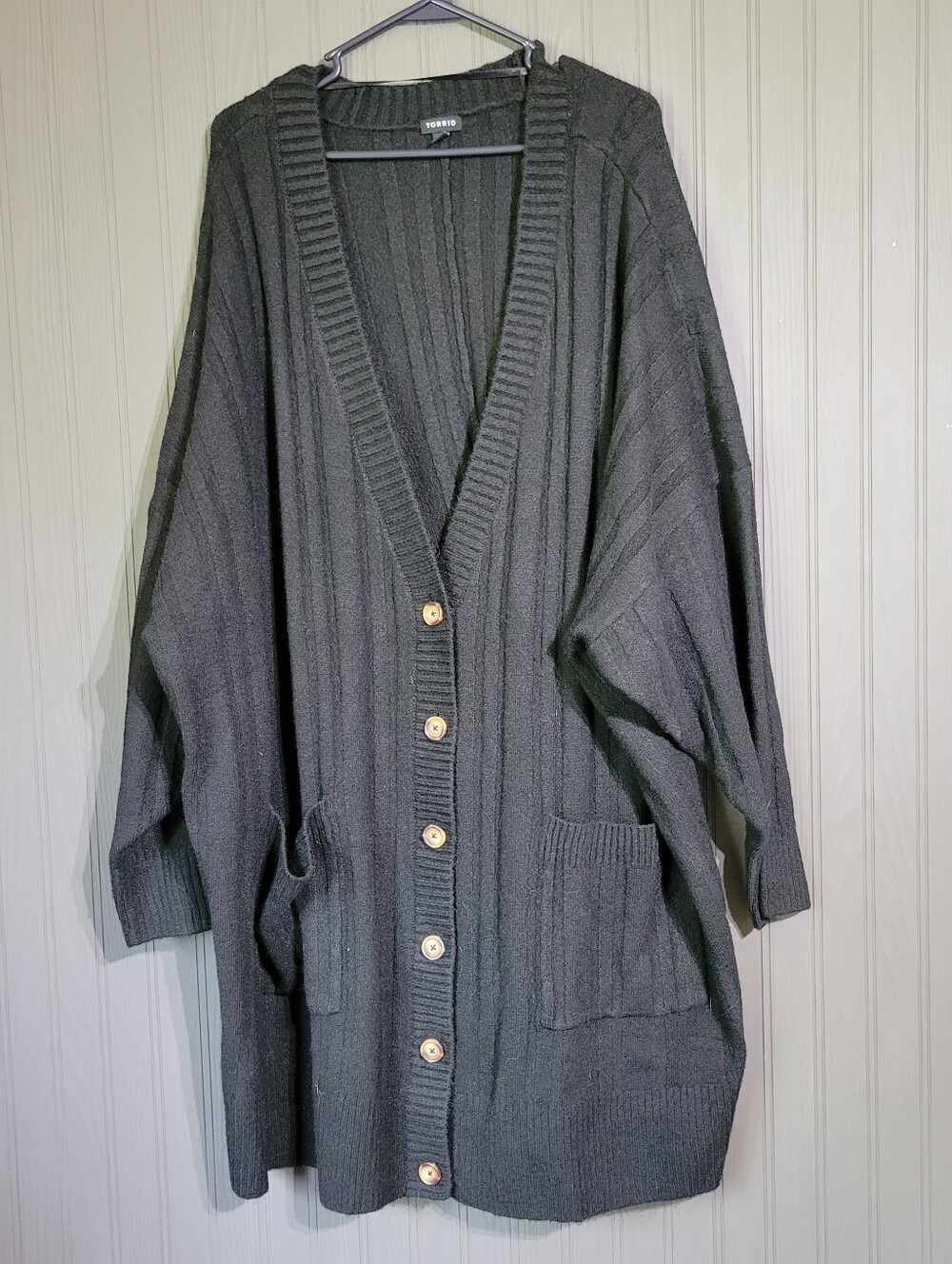 Torrid Button Front Ribbed Cable Knit Sweater Long Sleeve Black Women's 6